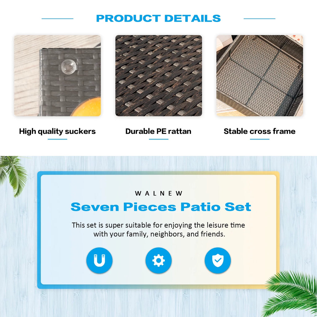 7 Pieces PE Rattan Patio Conversation Set O10488