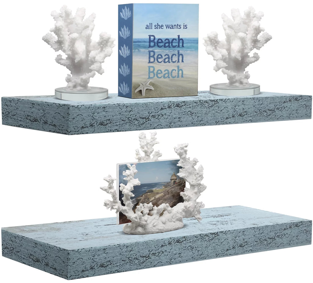 Blue 2 Pack Rustic Wood Floating Wall Shelves Z169112