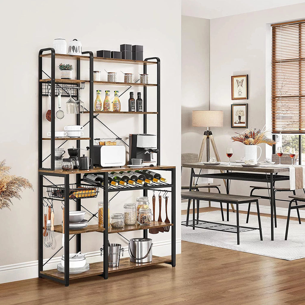 Wooden Kitchen Bakers Rack with Wine Rack and 12 Hooks G340083
