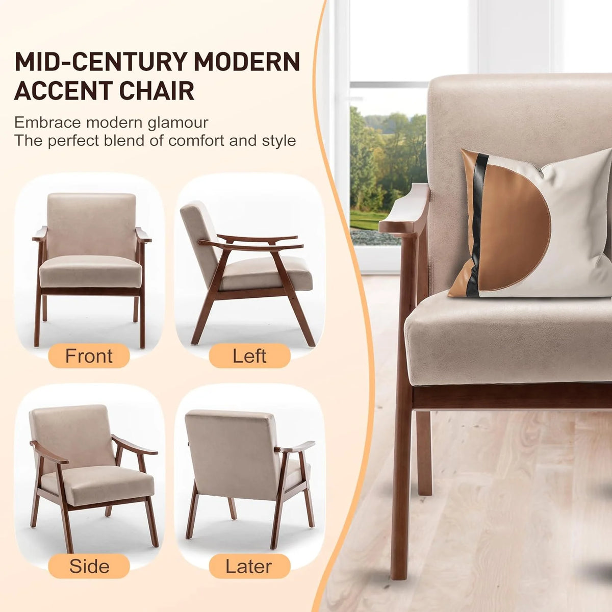 Mid-Century Modern Velvet Accent Chair with Solid Wood Frame G35833