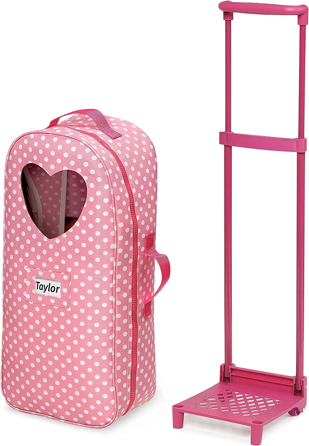Pink Polka Dot 3-in-1 Trolley Doll Carrier with Rocking Bed and Bedding B8339