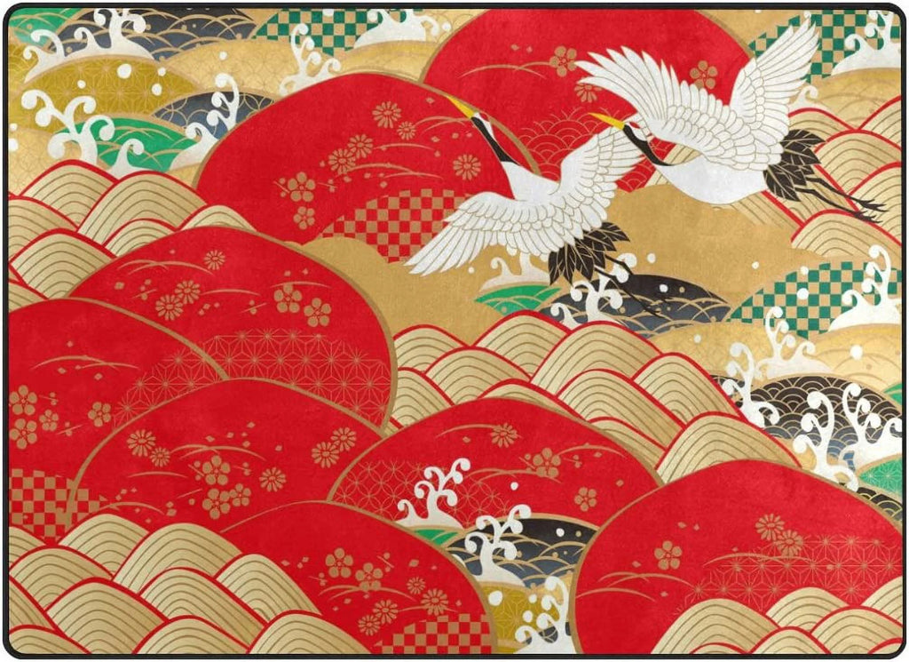 Japanese Crane Bird Area Rug 5'3"x4' U73010