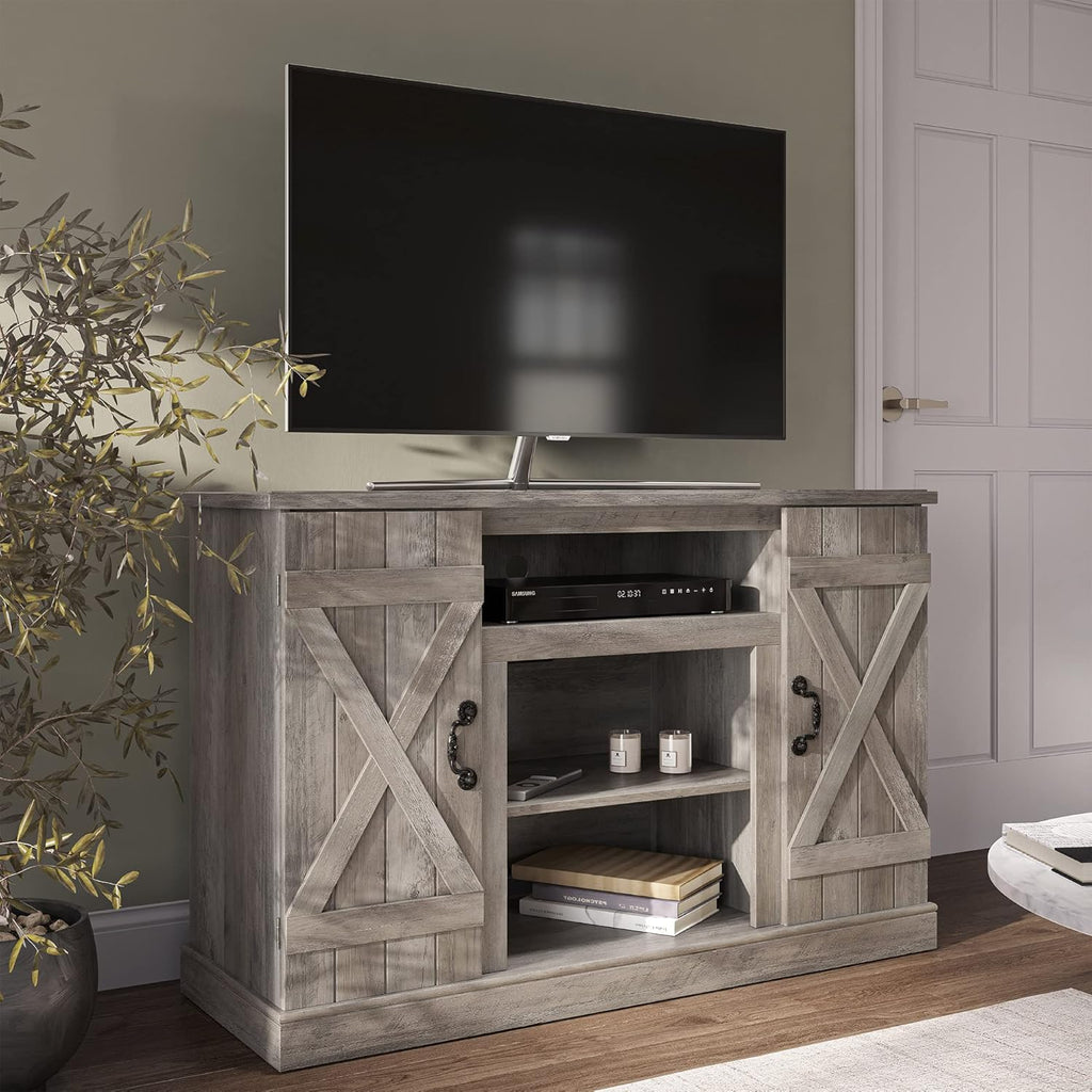 Industrial Electric Fireplace TV Stand with Open Storage Shelves L98702
