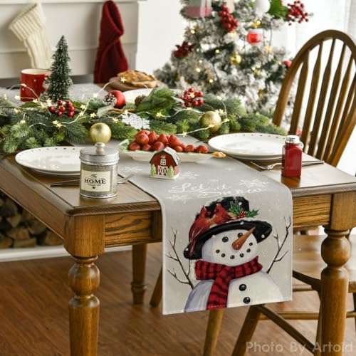 Red Snowman Winter Table Runner 13x72 Inch Y664