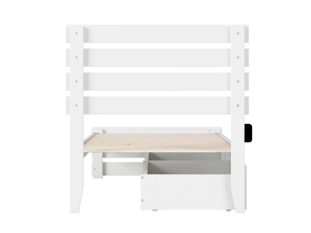 White Twin Extra Long Bed with Footboard and 2 Drawers G55044