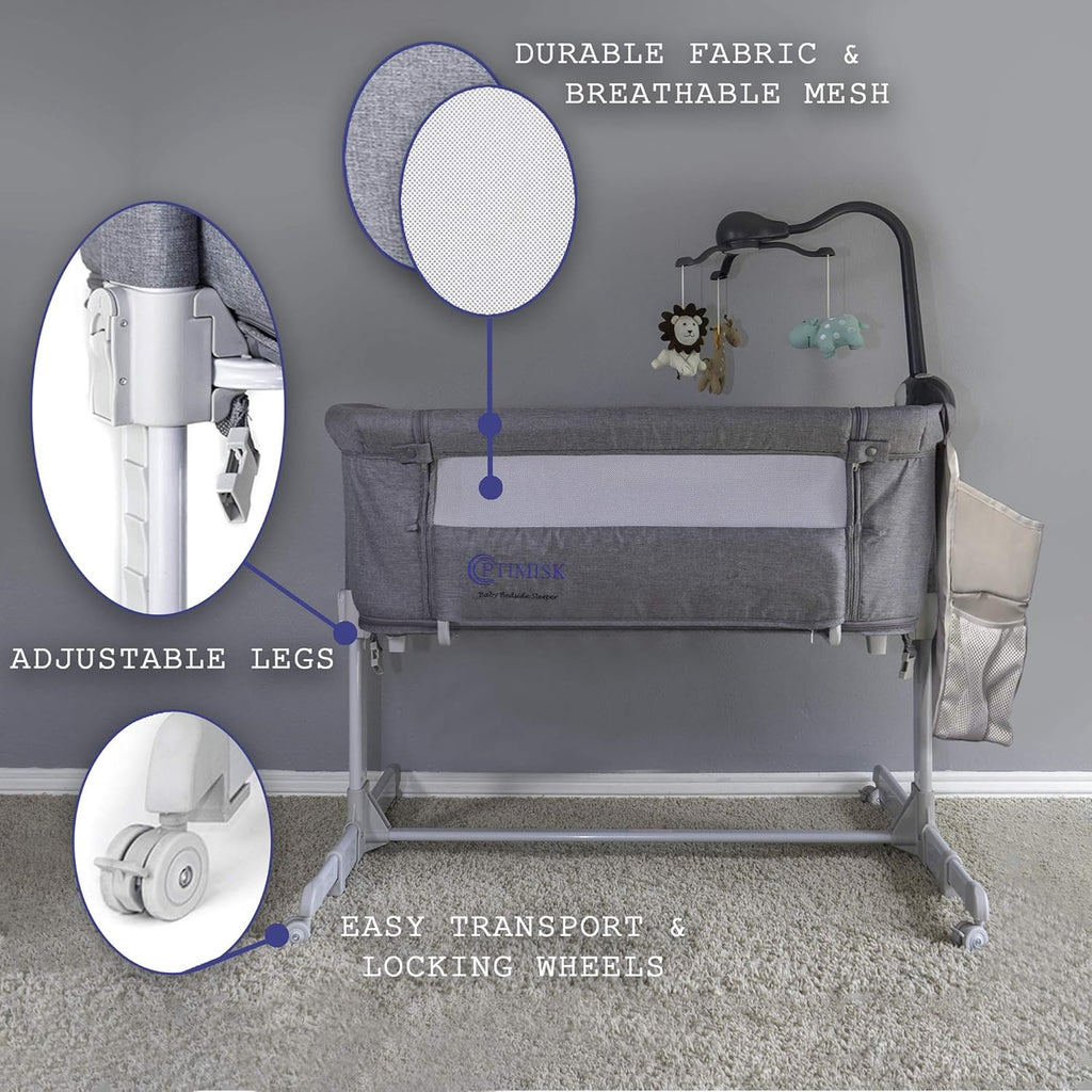 4in1 Bedside Bassinet with Diaper Caddy, 5 Sheets, Mobile and 4 Spinner Wheels E94056