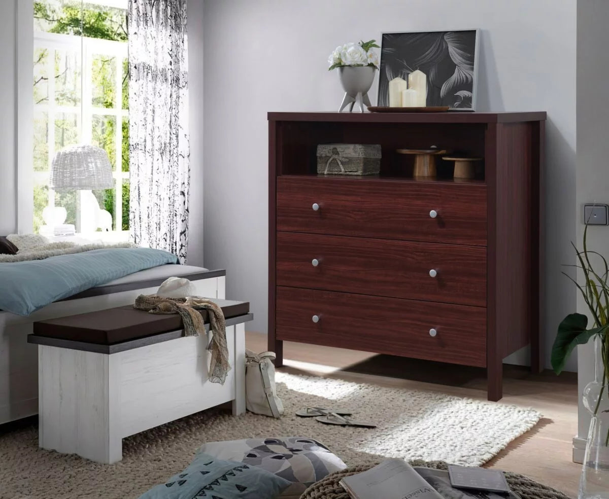 3 Drawer Mahogany Dresser with Open Shelf J194874