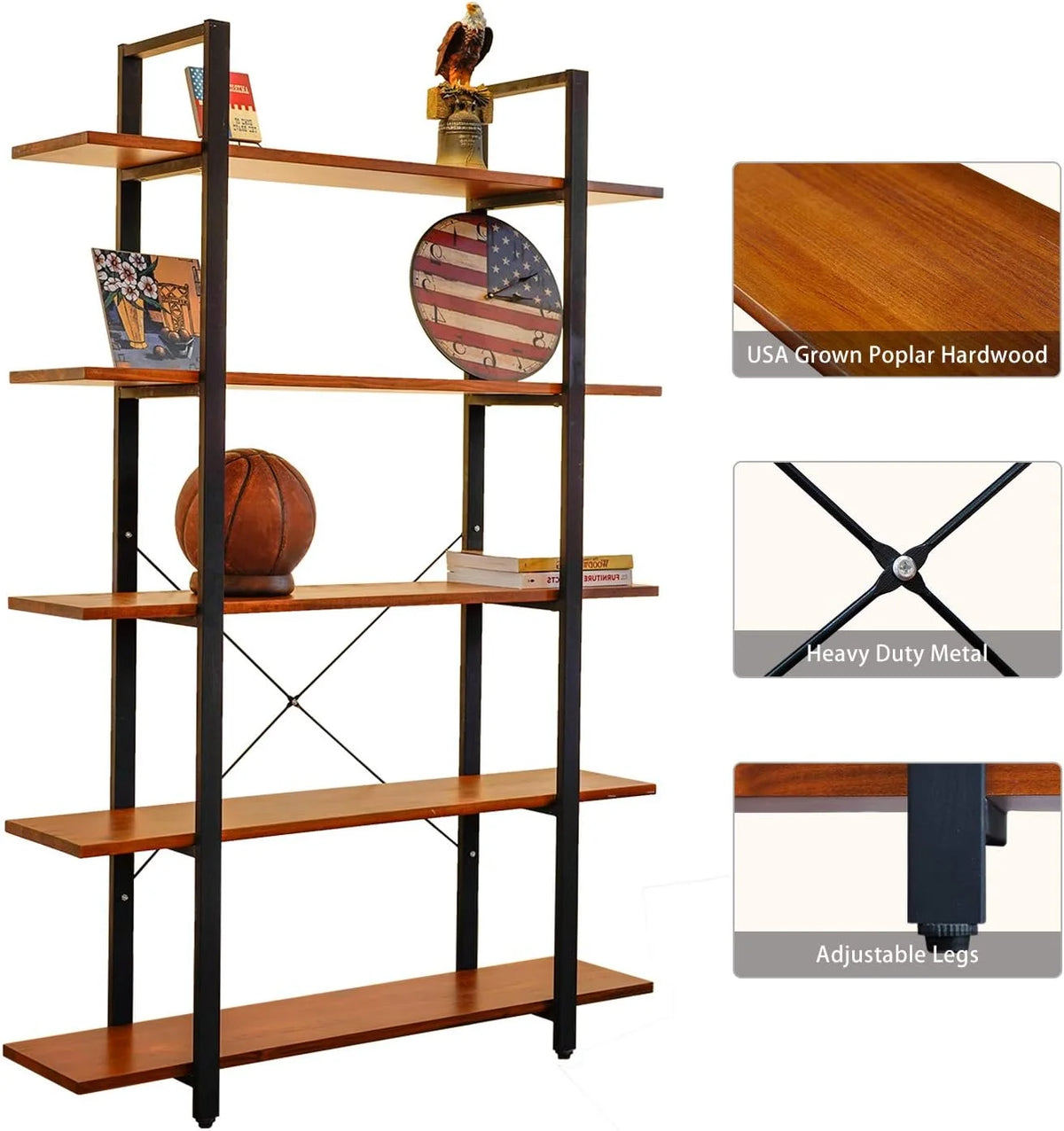 5 Tier Solid Wood Bookshelf O6882