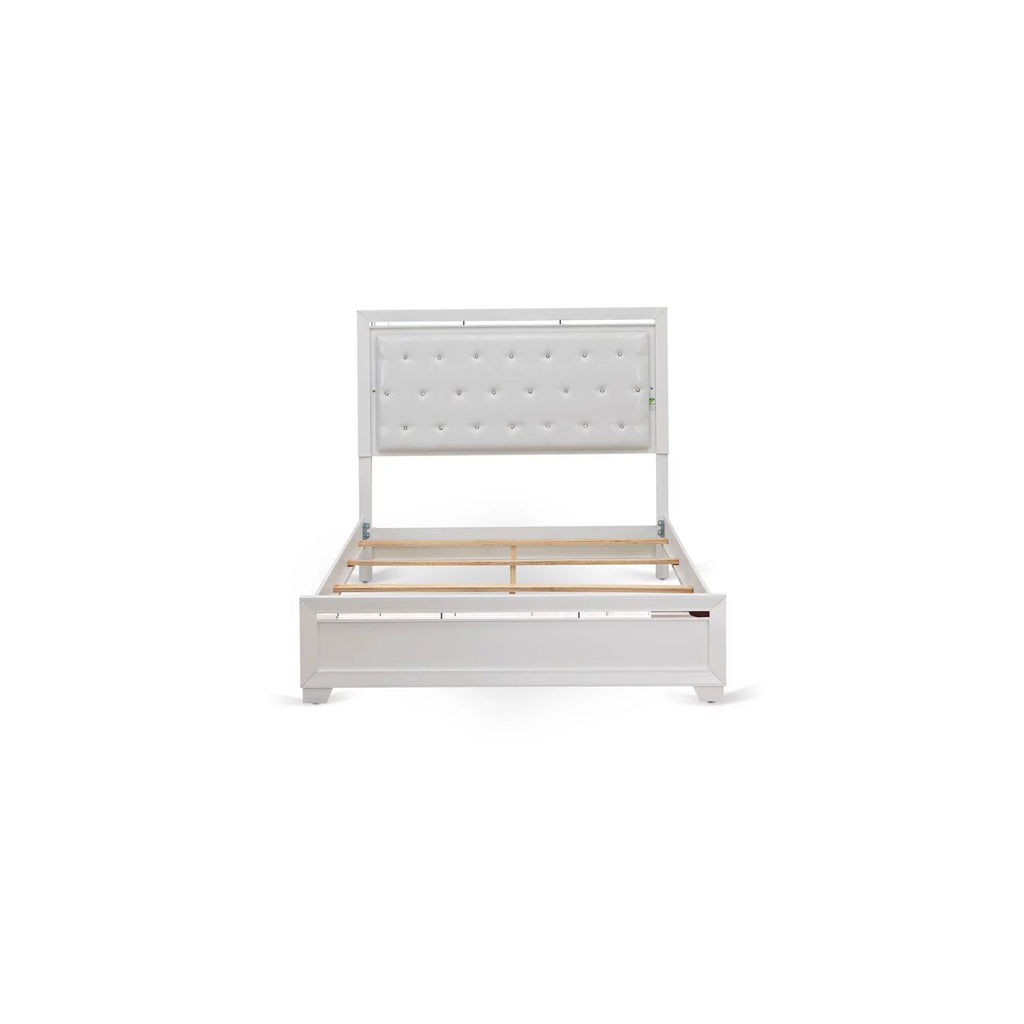 White Wood Queen Bed with Adjustable Slat N209