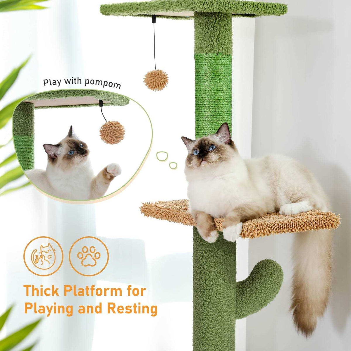 Cactus Cat Tree Floor to Ceiling Cat Tower with Adjustable Height Z846