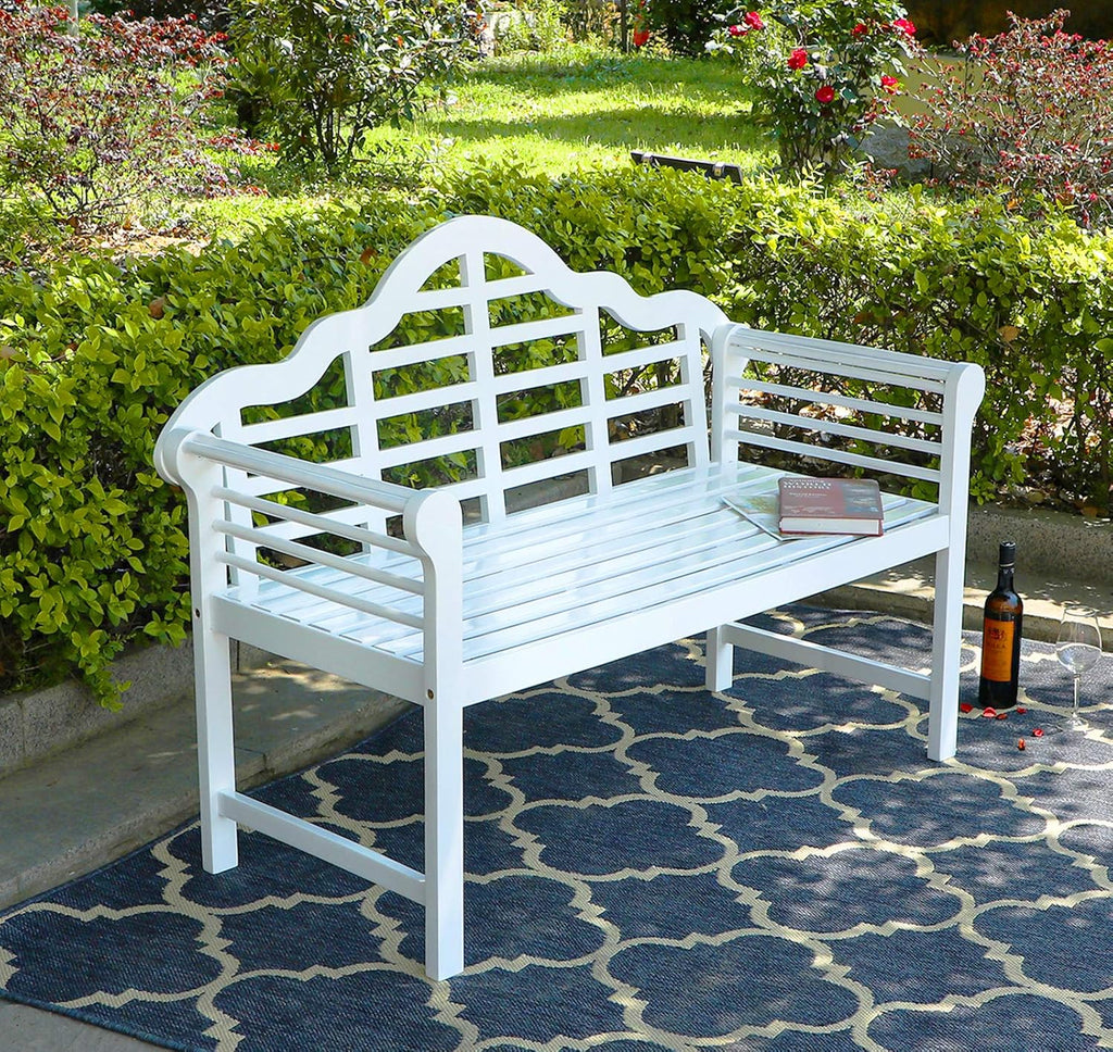 Black Acacia Wood Outdoor Bench with Backrest and Armrests P978