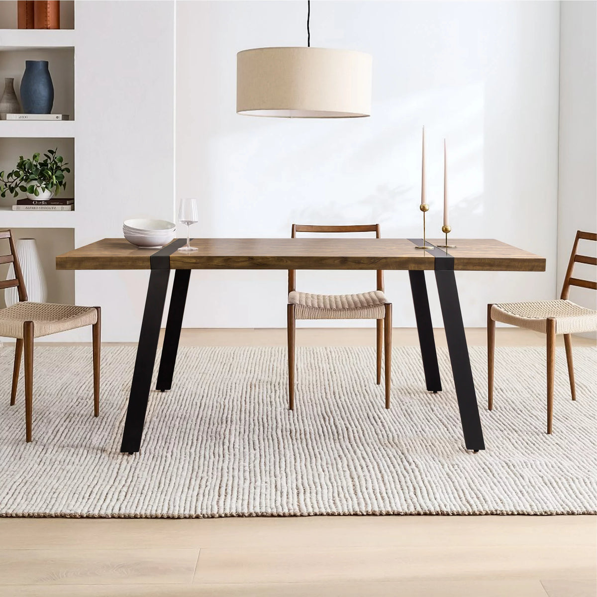 71"W x 32"D Rectangle Dining Kitchen Table, 6 Persons, Light Walnut H85515