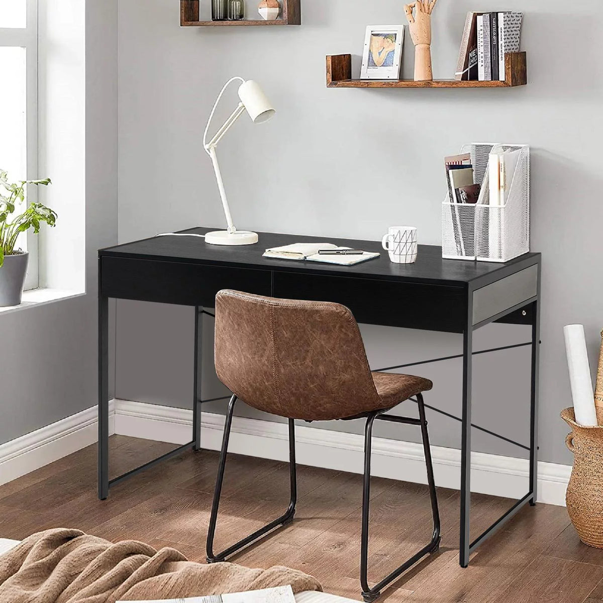 Black Computer Desk with Drawers I862