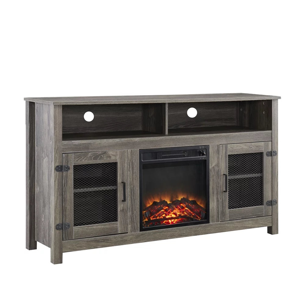 Grey TV Stand with Electric Fireplace and Storage Cabinet W5539
