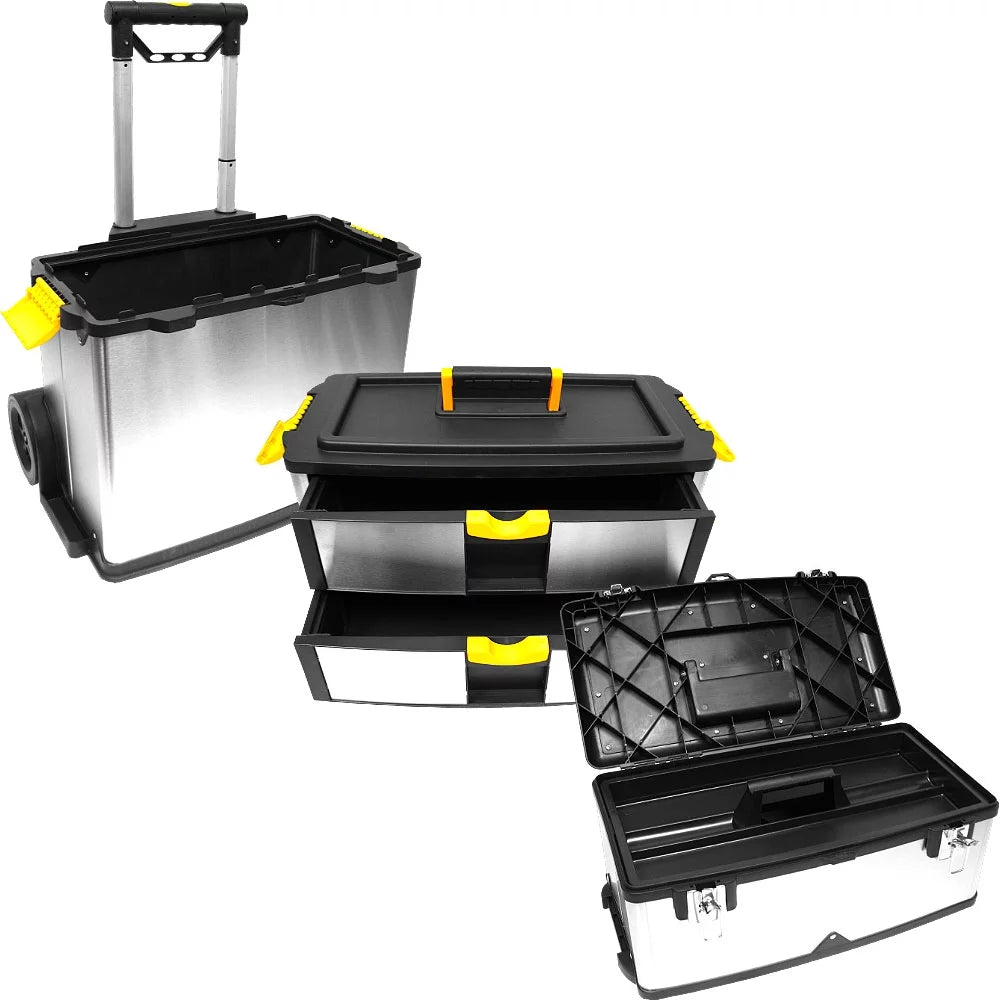 Portable Stainless-Steel Stackable 3-Part Tool Box with Wheels G229