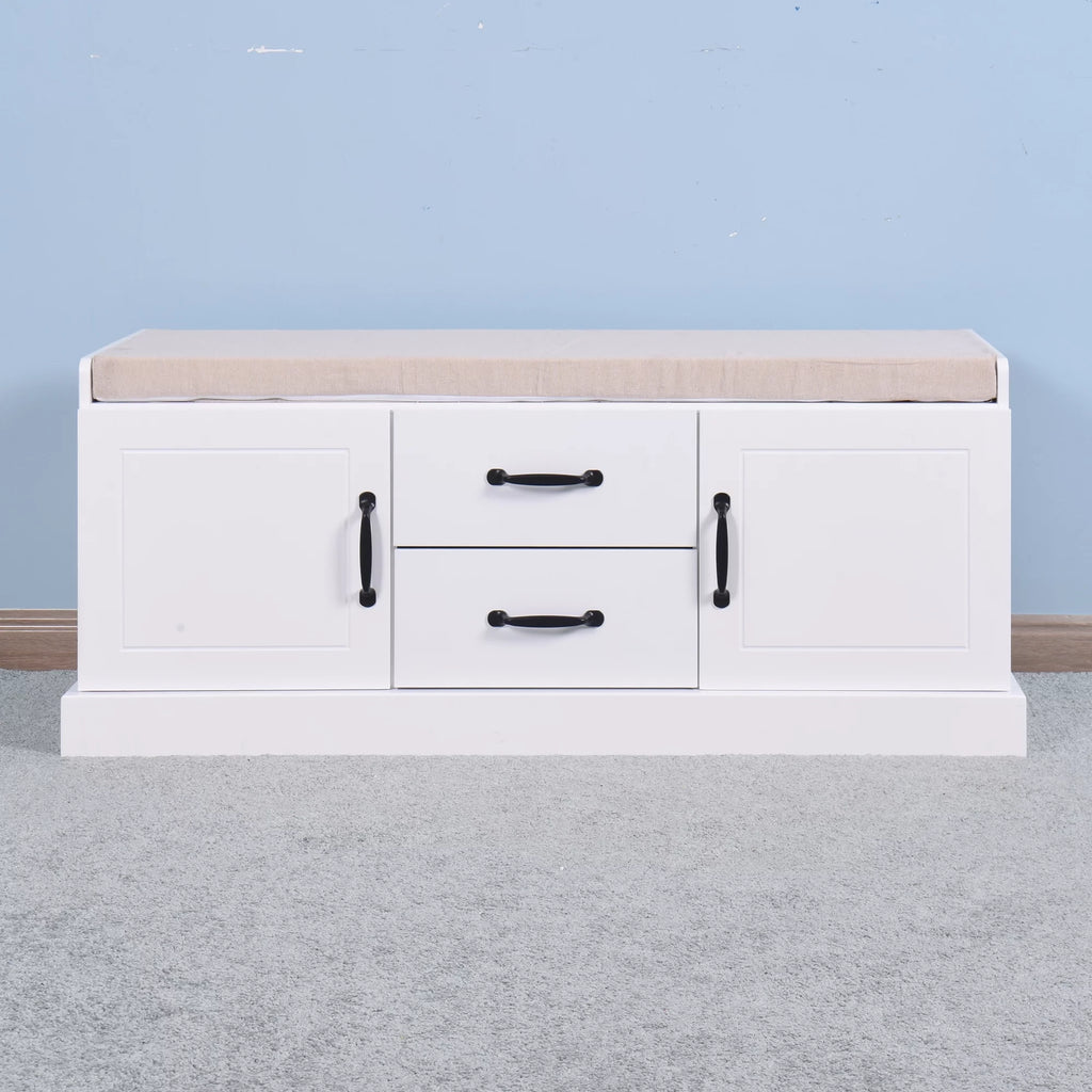 White Storage Bench with 2 Drawers M2841