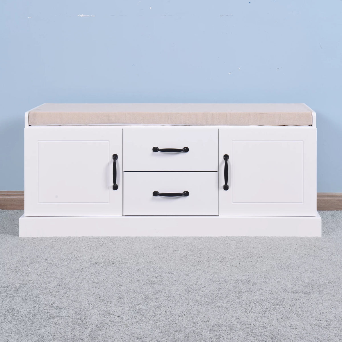White Storage Bench with 2 Drawers M2841