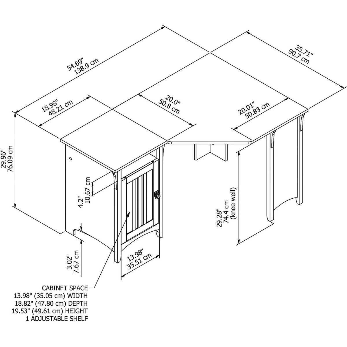 55W Corner Desk With Storage D769812