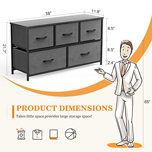 5 Fabric Drawers Dresser with Wood Top P580