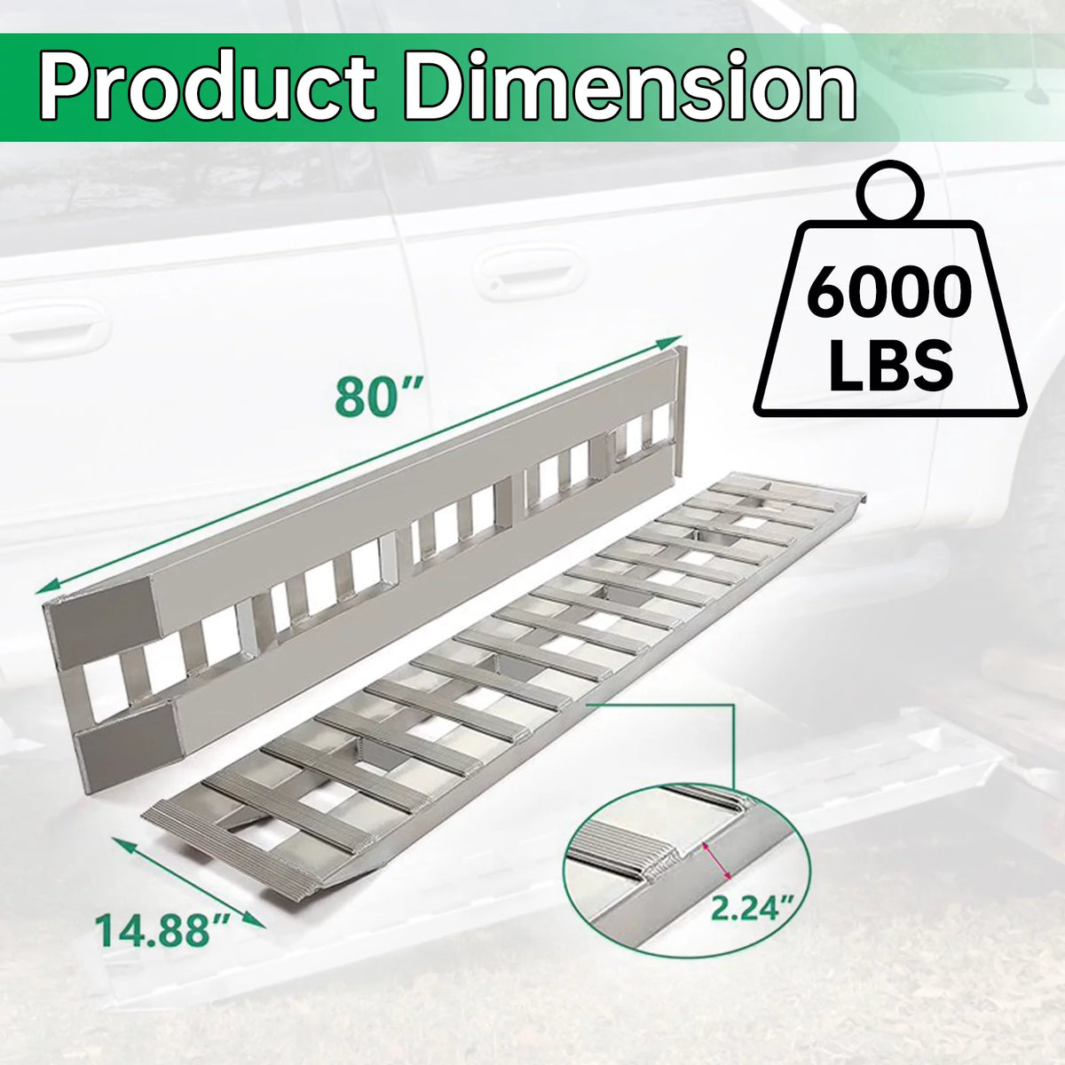 Pair Truck Trailer Ramps 80" X 15" X 2.3" 6000 LBS Silver Aluminum H88719