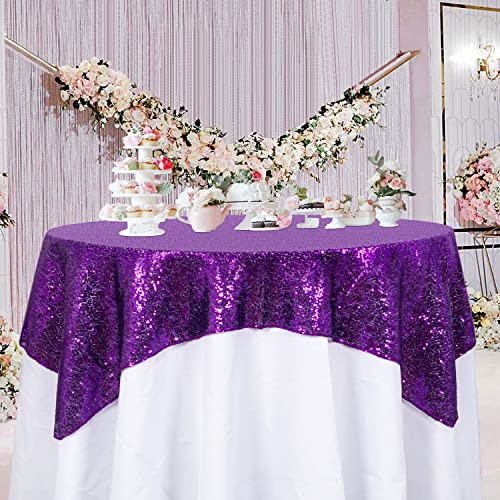 2 Pack 72x72 Inch Black Sequin Tablecloths F7951