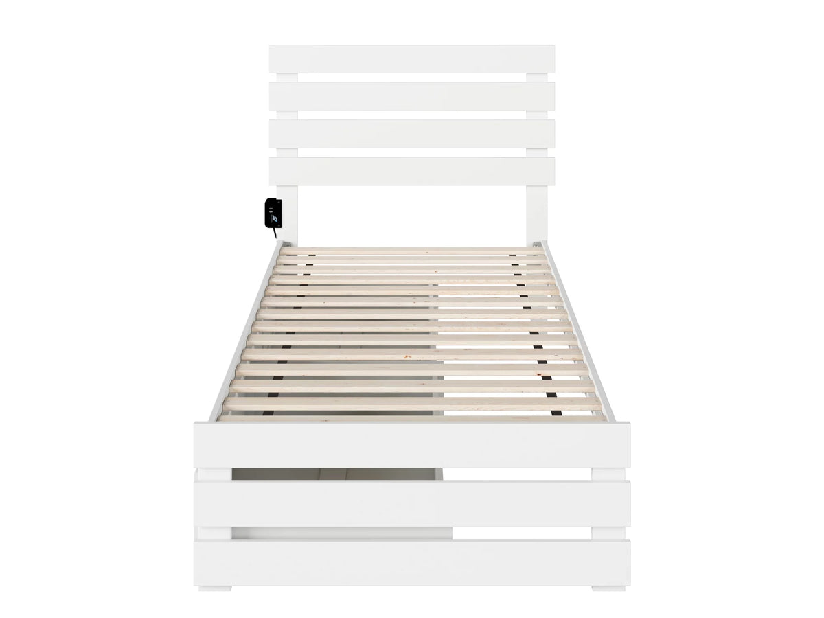 White Twin Extra Long Bed with Footboard and 2 Drawers G55044