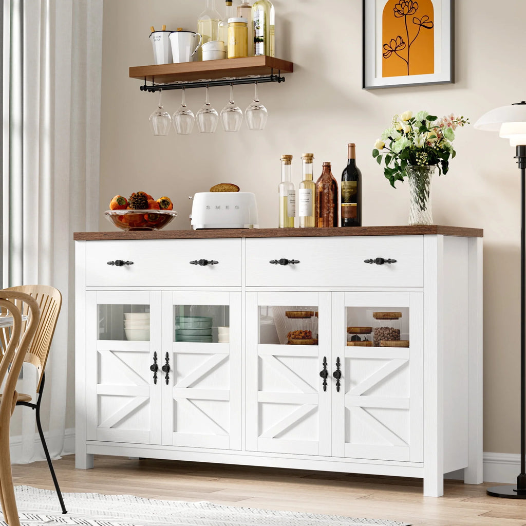 2 Drawer Glass Door Wood Sideboard P308