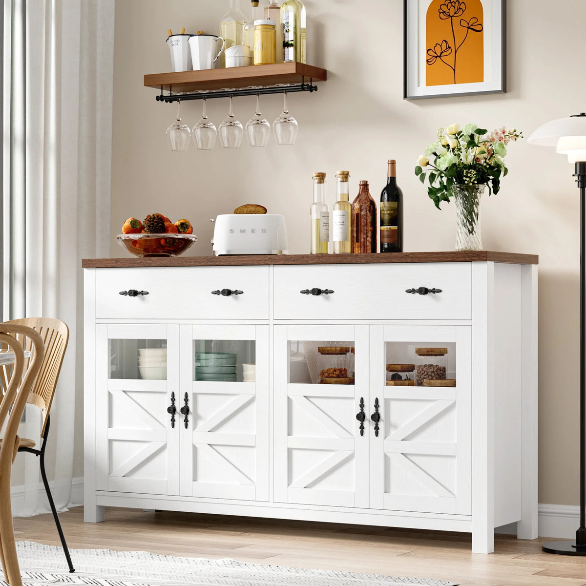 2 Drawer Glass Door Wood Sideboard P308