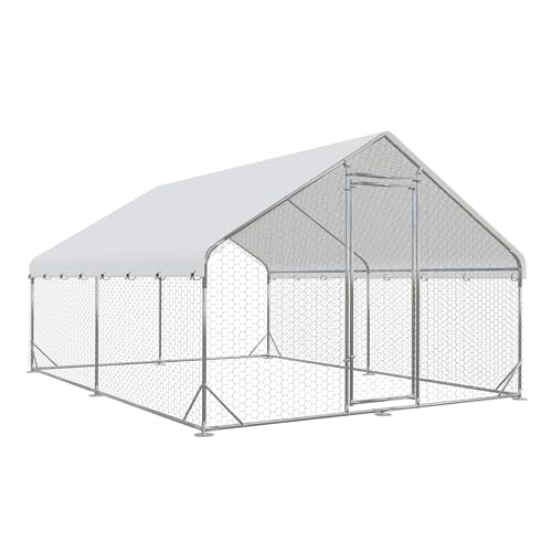 Metal Chicken Coop with Run, 19.6'x9.8'x6.4' N465