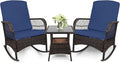 3 Pcs PE Wicker Rocking Bistro Set with Glass Table Q41726