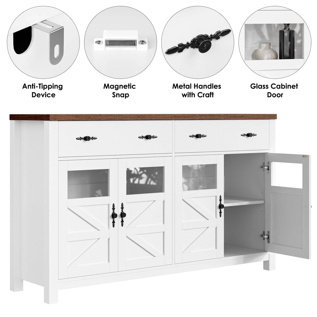 2 Drawer Glass Door Wood Sideboard P308