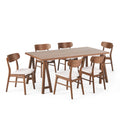 Light Beige and Walnut 7 Piece Fabric Upholstered Wood Dining Set I9349