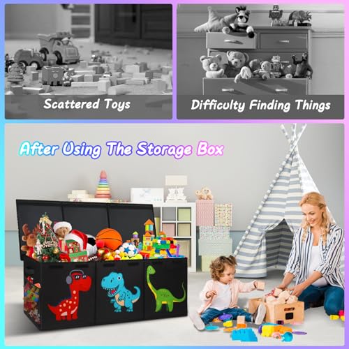 Extra Large Collapsible Storage Organizer with Lids, 40"x16"x16" Black Y7809