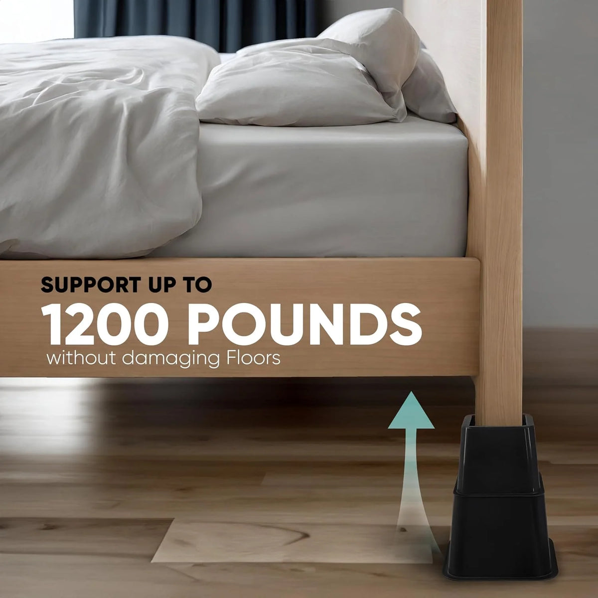 Adjustable Bed Risers 4 Pack Black Q86480