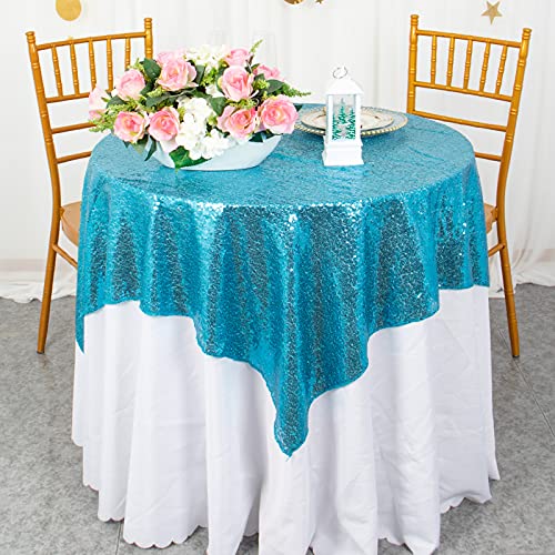 2 Pack 72x72 Inch Black Sequin Tablecloths F7951