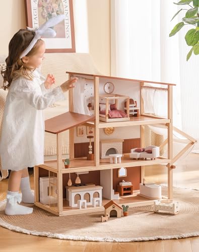 Wooden Dollhouse with 37 Pieces of Furniture & Accessories S5731