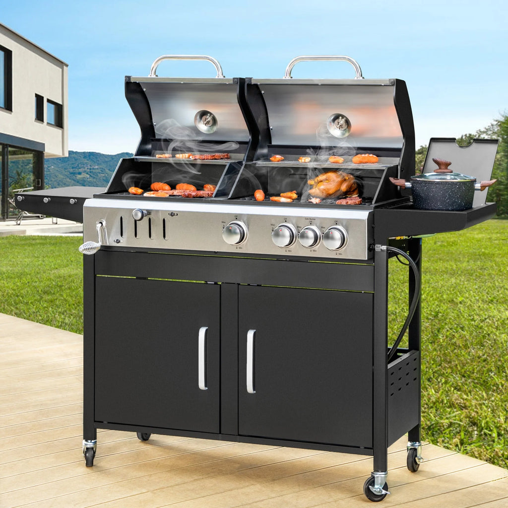 Dual Fuel Gas and Charcoal Grill Combo with Side Burner O45797