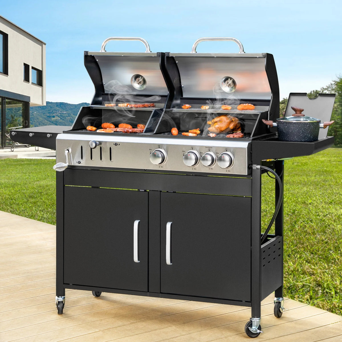 Dual Fuel Gas and Charcoal Grill Combo with Side Burner O45797