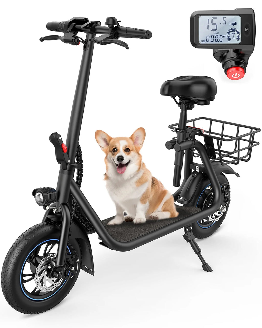 450W 12" Electric Commuter Scooter with Seat & Basket W588327