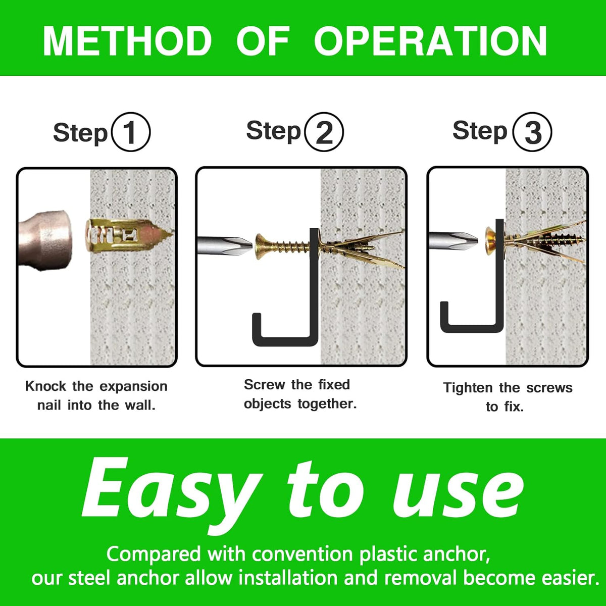 200 PCS Zinc Plated Steel Self-Drilling Drywall Anchors Q361306