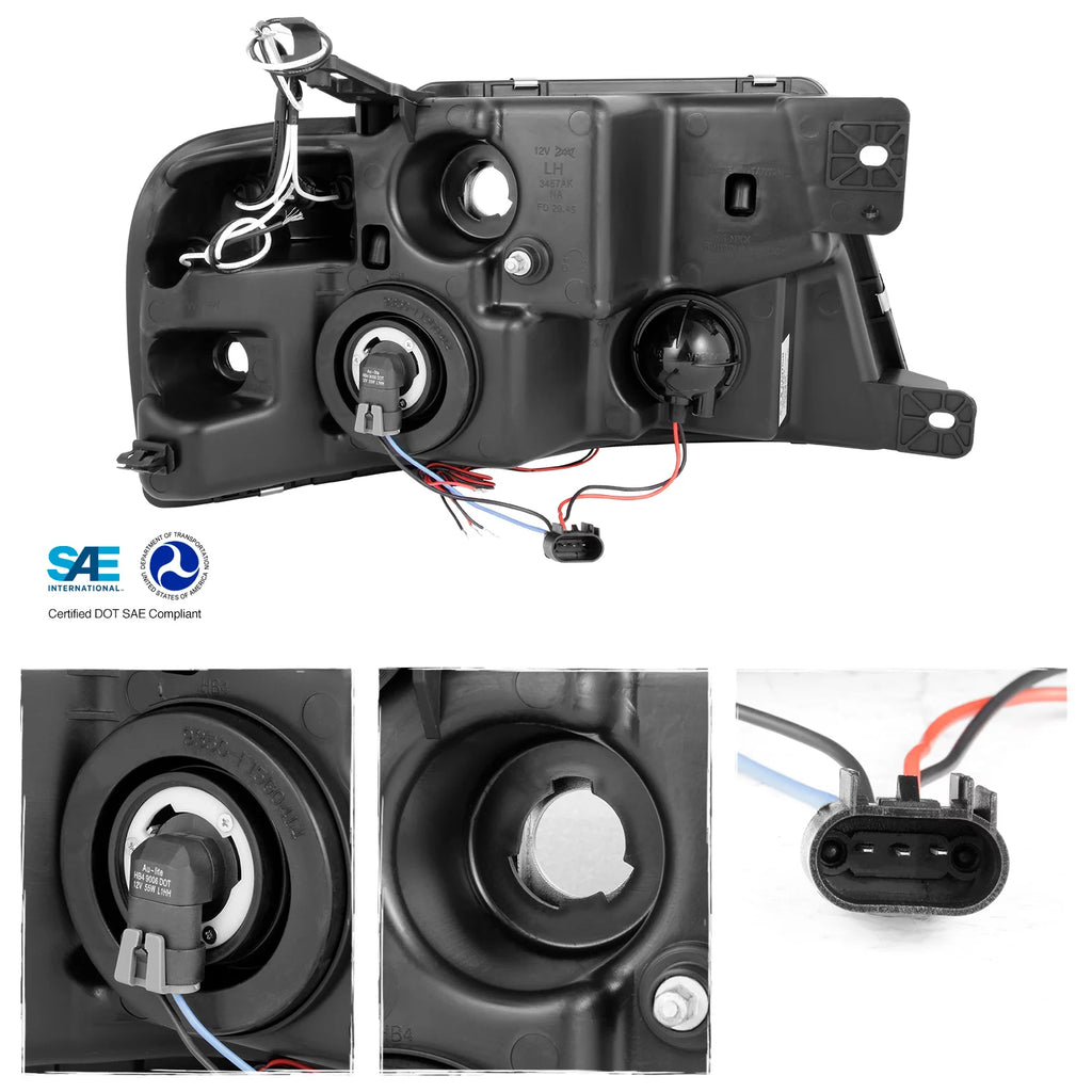 Black Bezel Dual Halo LED Projector Headlights + Tail Lamp Set B61735