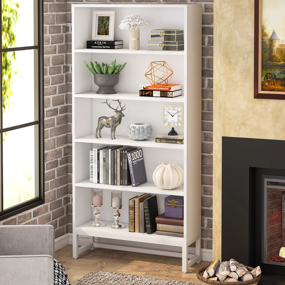 White 5 Shelves Tall Bookcase F315