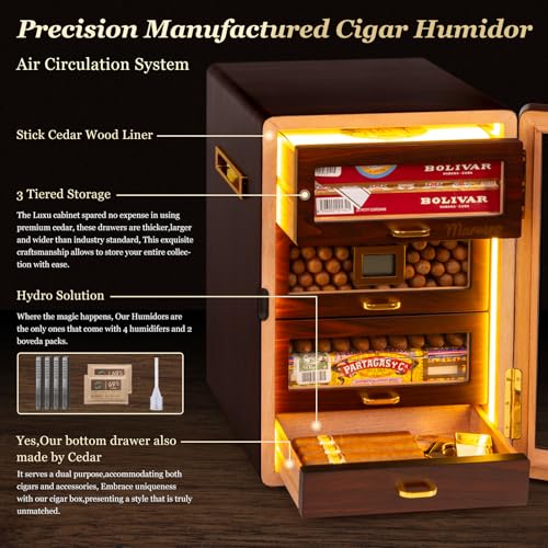 Cigar Humidor Cabinet with Digital Hygrometer and 4 Cedar Wood Drawers Z809634