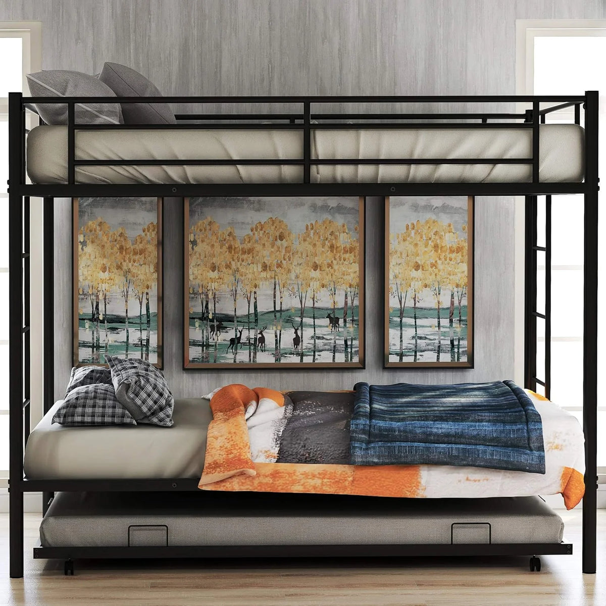 Black Metal Trundle Bunk Bed Y28396