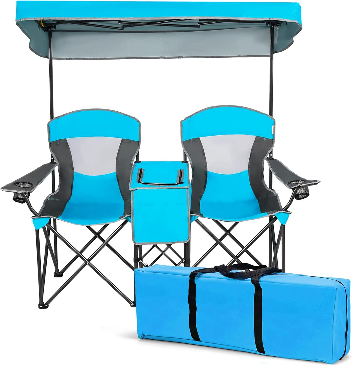 Double Camping Chair with Shade Canopy and Mini Table R307833