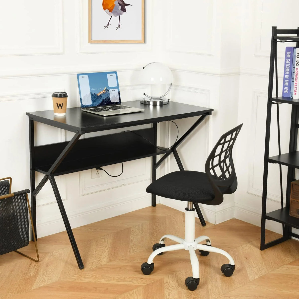 39.4 inch Black Desk with Storage Shelves X49347