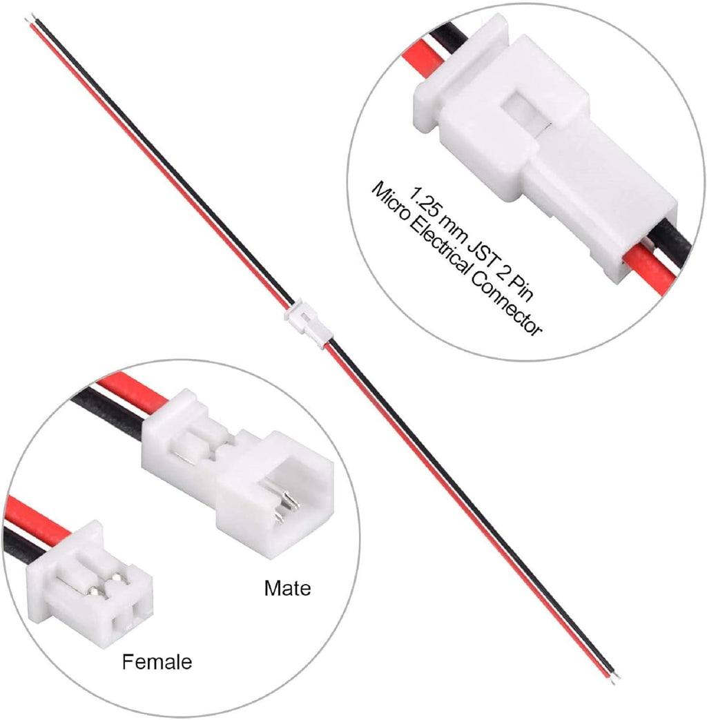30 Pairs 1.25mm 2 Pin Micro Male Female Connector Plug with Red Black Wire Cable 80mm M92114