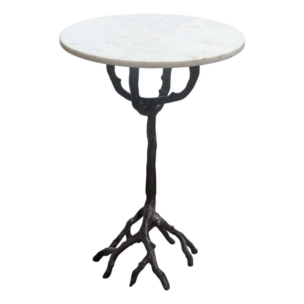 Birch Round Accent Table with Marble Top C1716