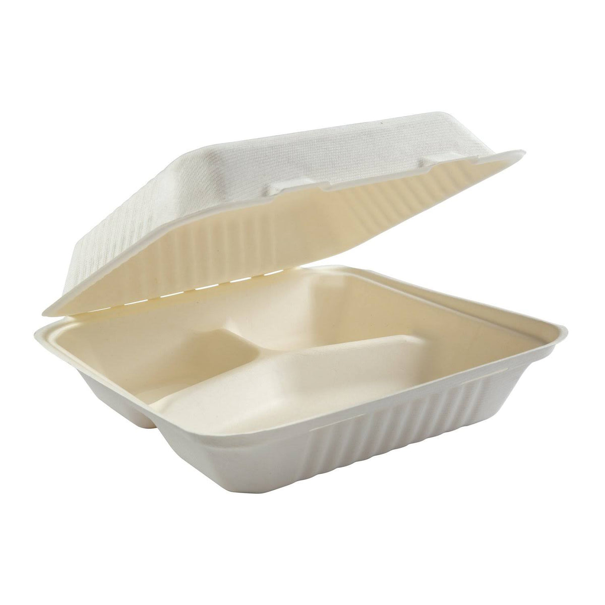 9 x 9 x 3.19 3 Section Hinged Lid Containers Case of 200 Z69646