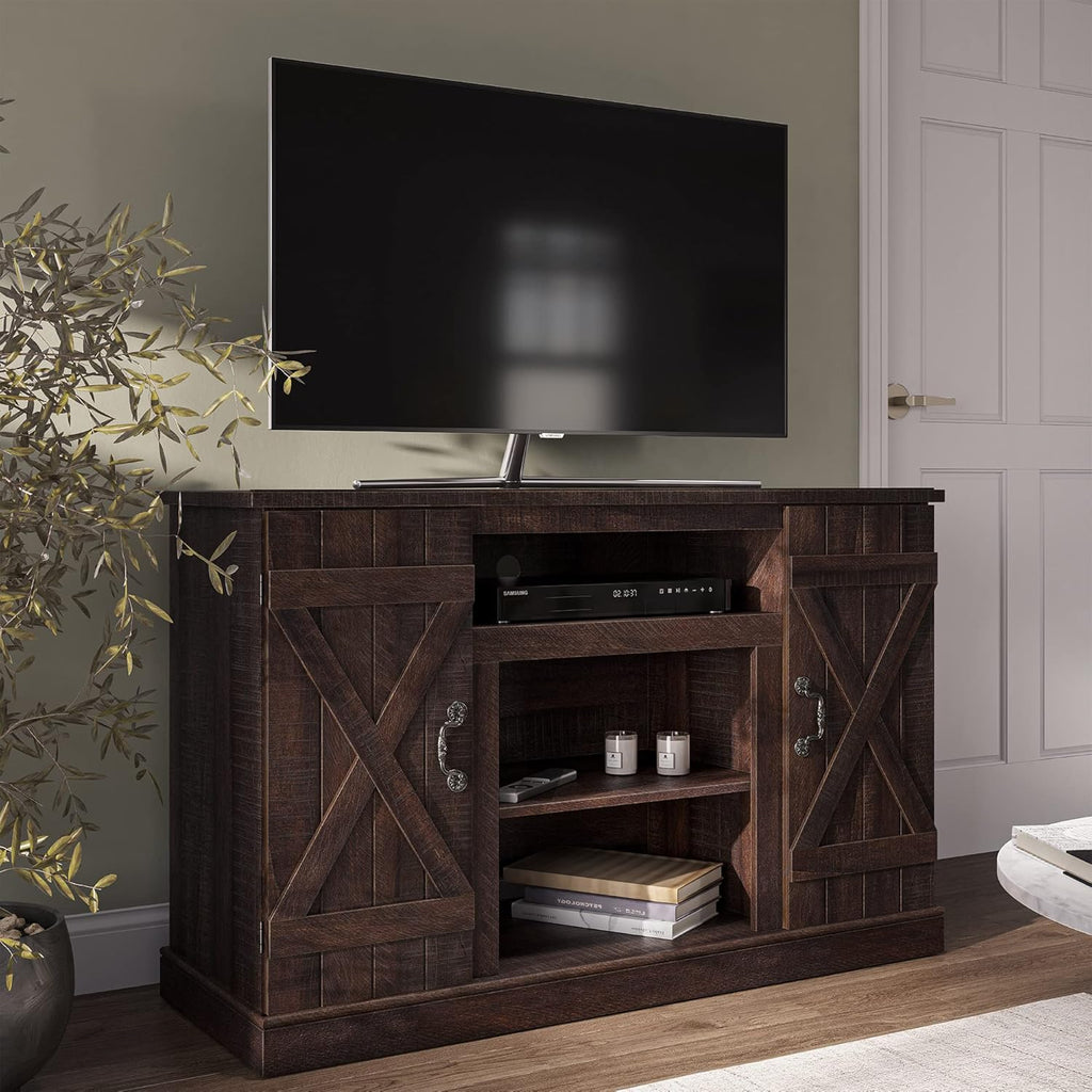 Industrial Electric Fireplace TV Stand with Open Storage Shelves L98702